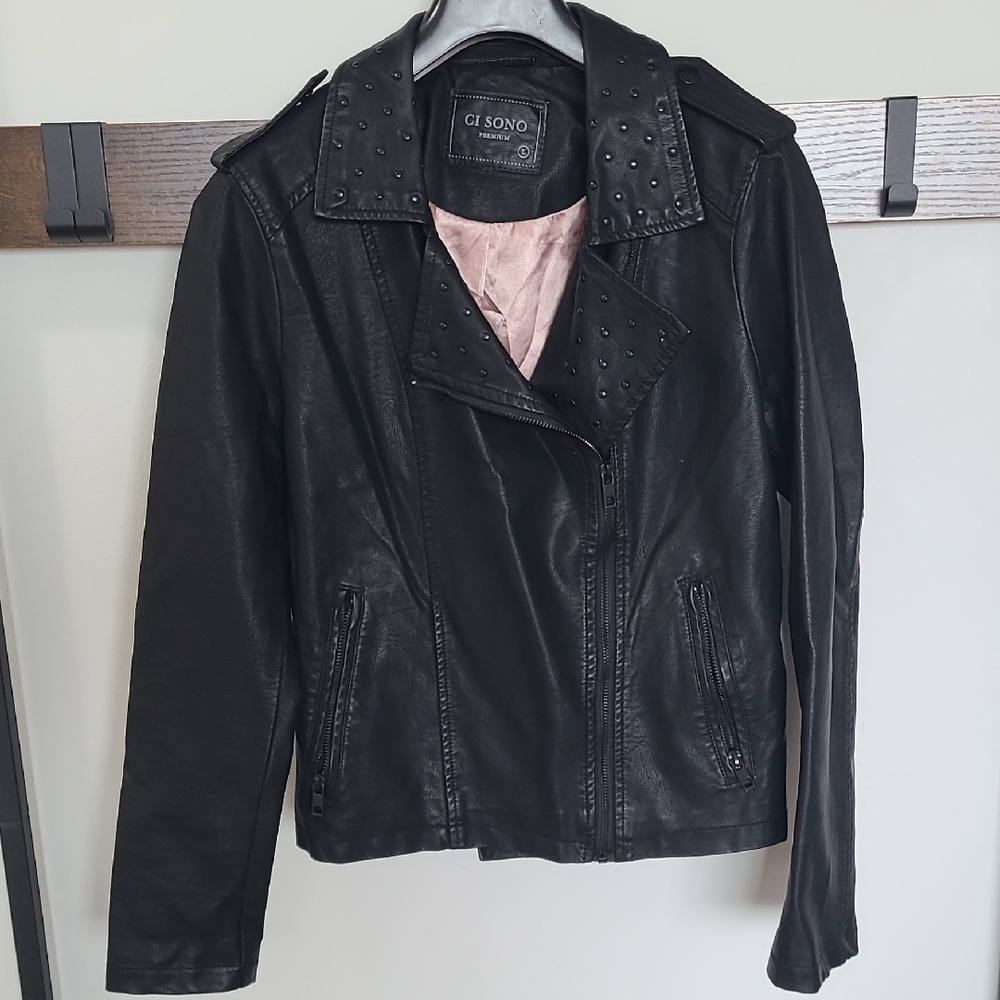 Ci Sono Black Leather Motorcycle Jacket